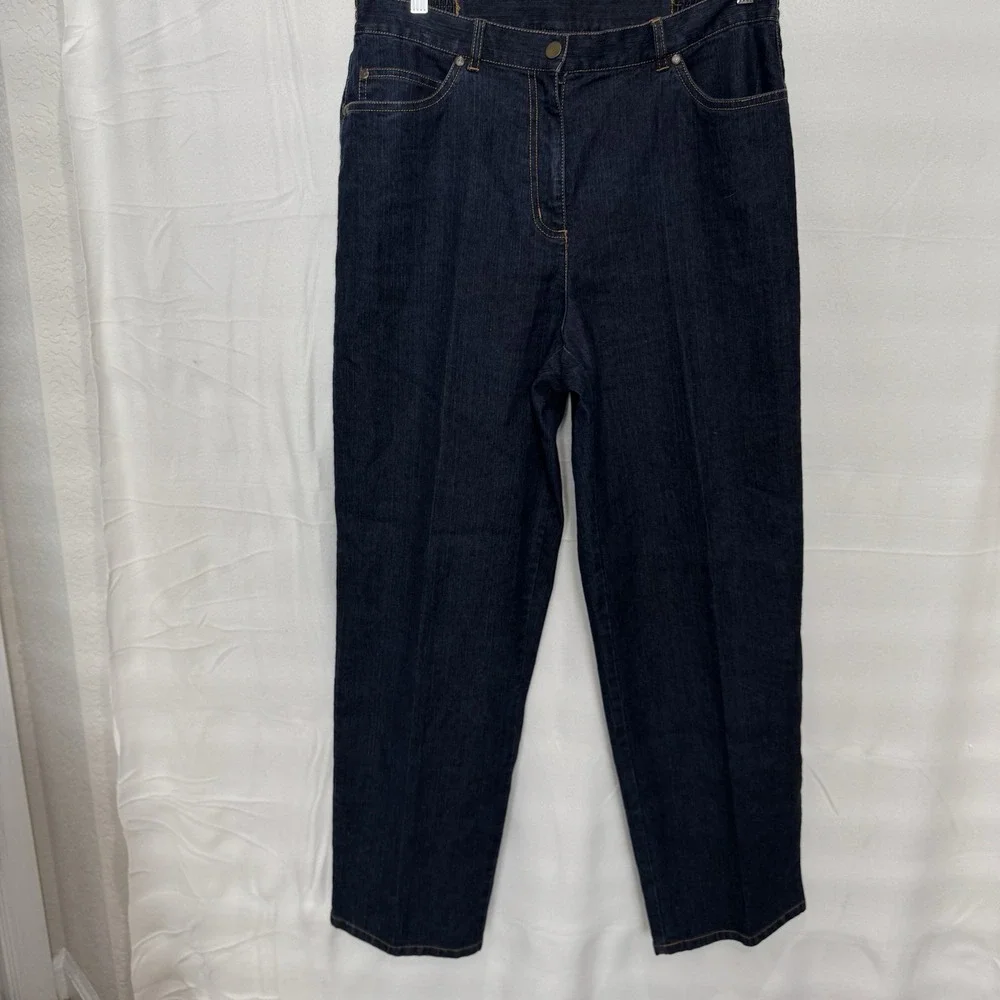 Ruby Rd. Side Elastic Straight Leg Women's size 12 Dark Wash Blue Denim Jeans